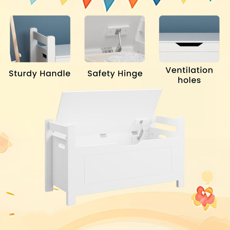 Toy Box Chest, Storage Trunk With Flip Top Lid And Safety Hinge - White