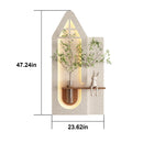 Adjustable 3 Color LED Sandstone Wall Decor With Simulated Plants, Glass Vase & Rabbit Statue - Light Coffee