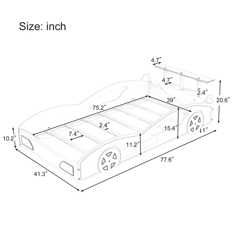 Wooden Race Car Bed, Car Shaped Platform Twin Bed With Wheels For Teens