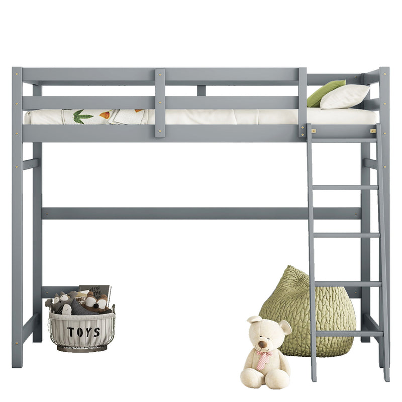 High Loft Bed With Inclined Ladder, Guardrails