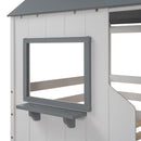 Twin Over Twin Bunk Bed Wood Bed with Roof, Window, Guardrail, Ladder (White)(OLD SKU :LP000045AAK)