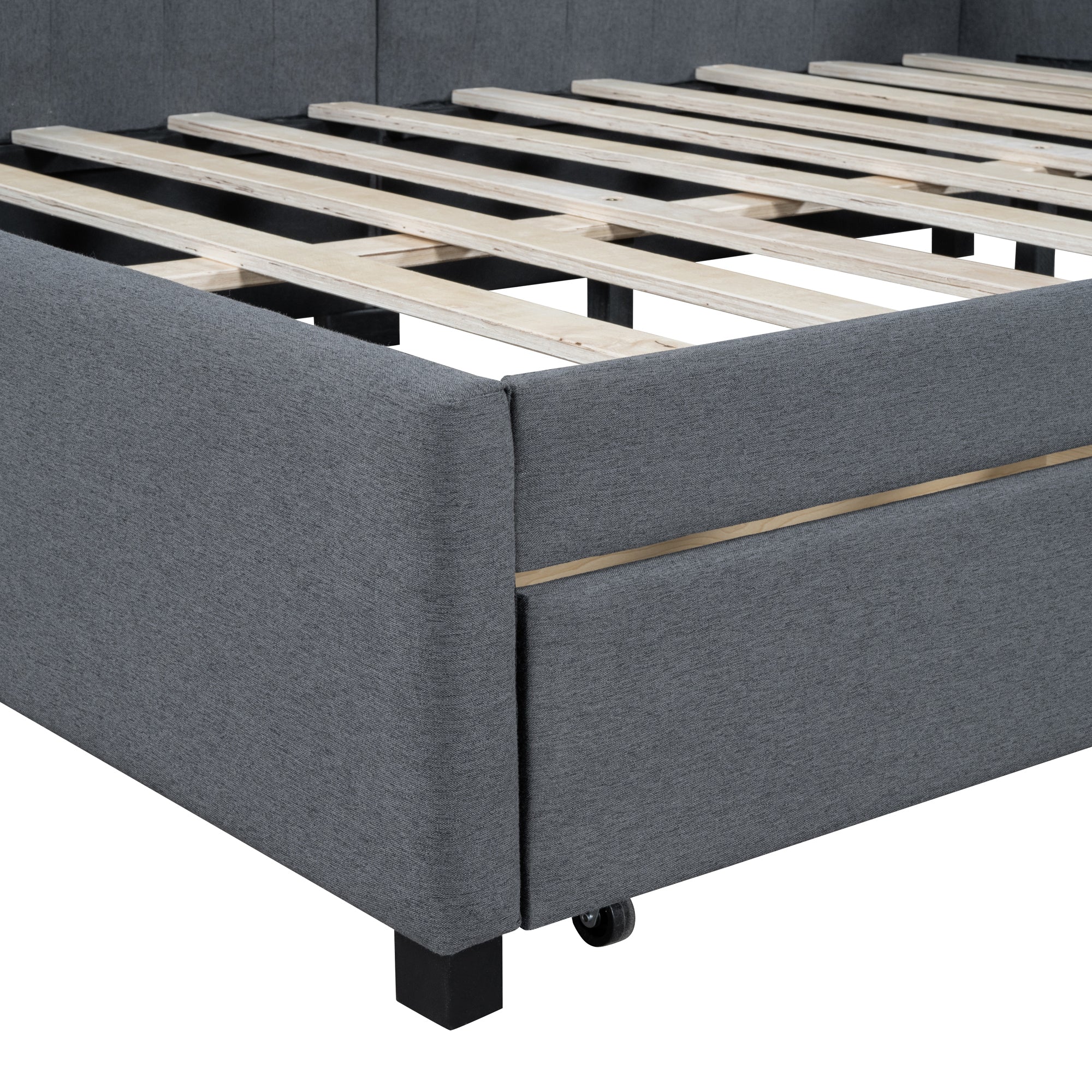 Full Size Upholstered Daybed with 2 Storage Drawers Sofa Bed Frame No Box Spring Needed, Linen Fabric (Gray) - Atlantic Fine Furniture Melbourne FL