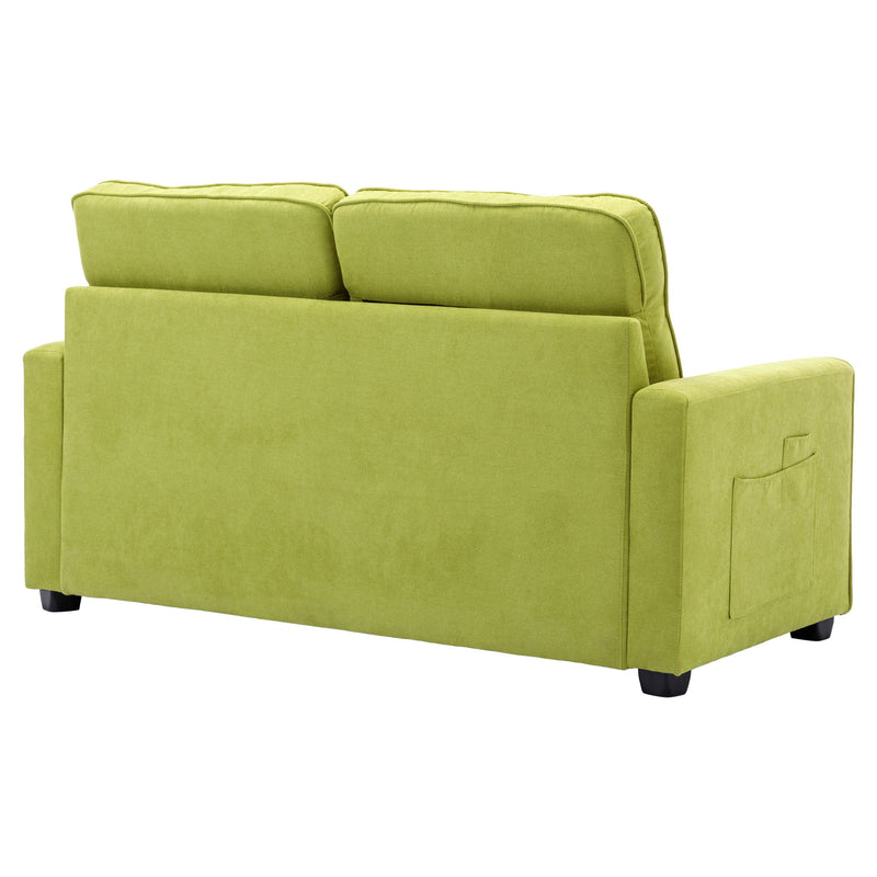 Loveseat Sofa With Pull-Out Bed Modern Upholstered Couch With Side Pocket For Living Room Office