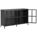 Modern Heavy Duty Metal Sideboard Buffet Cabinet With Storage, Adjustable Feet, Glass Doors, Steel - Black