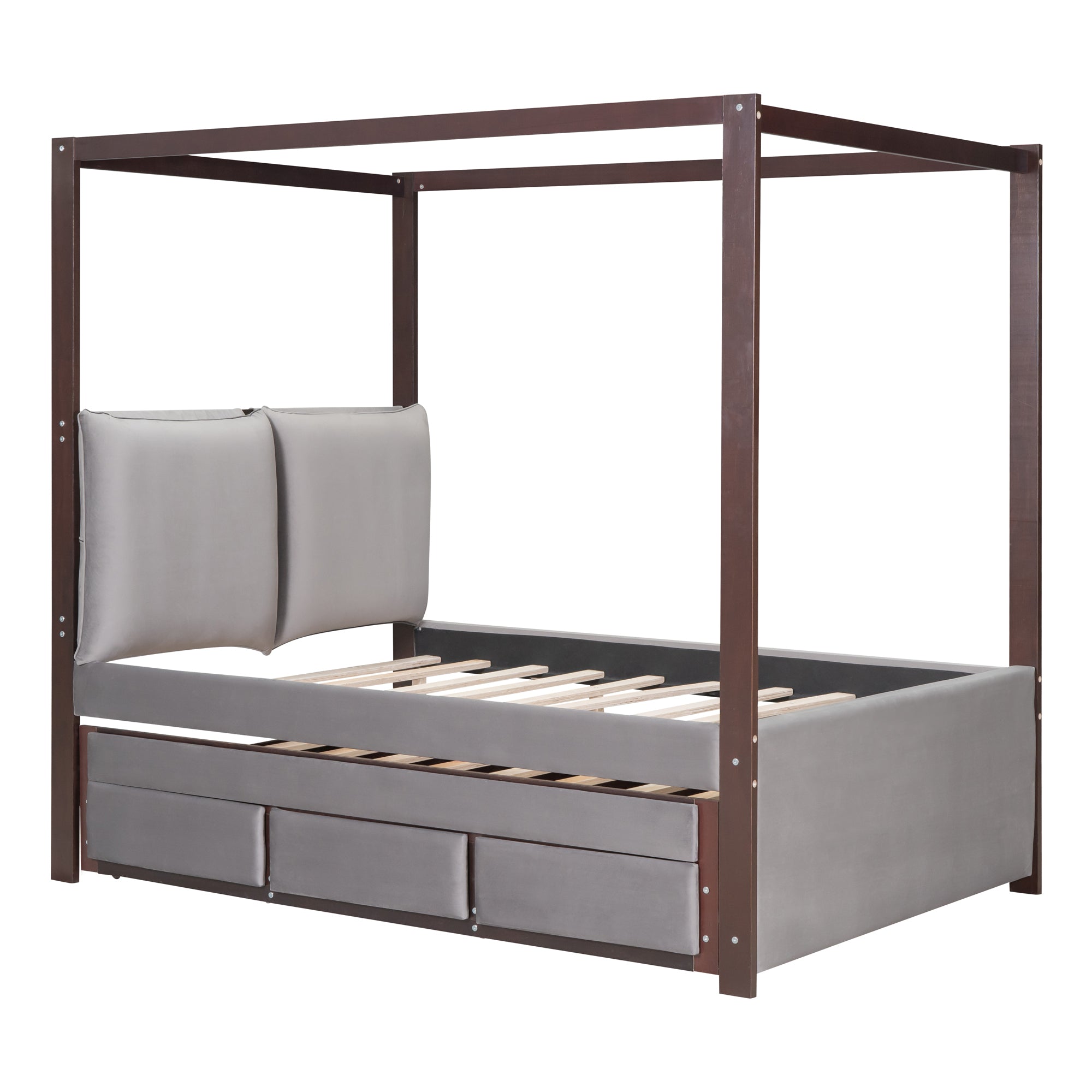 Full Size Upholstered  Canopy Bed with Trundle and 3 Drawers, Gray - Atlantic Fine Furniture Melbourne FL