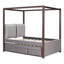 Full Size Upholstered  Canopy Bed with Trundle and 3 Drawers, Gray