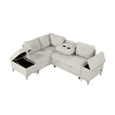 Versatile L Shaped Sofa Bed With Storage, Cup Holders, USB Ports Chenille