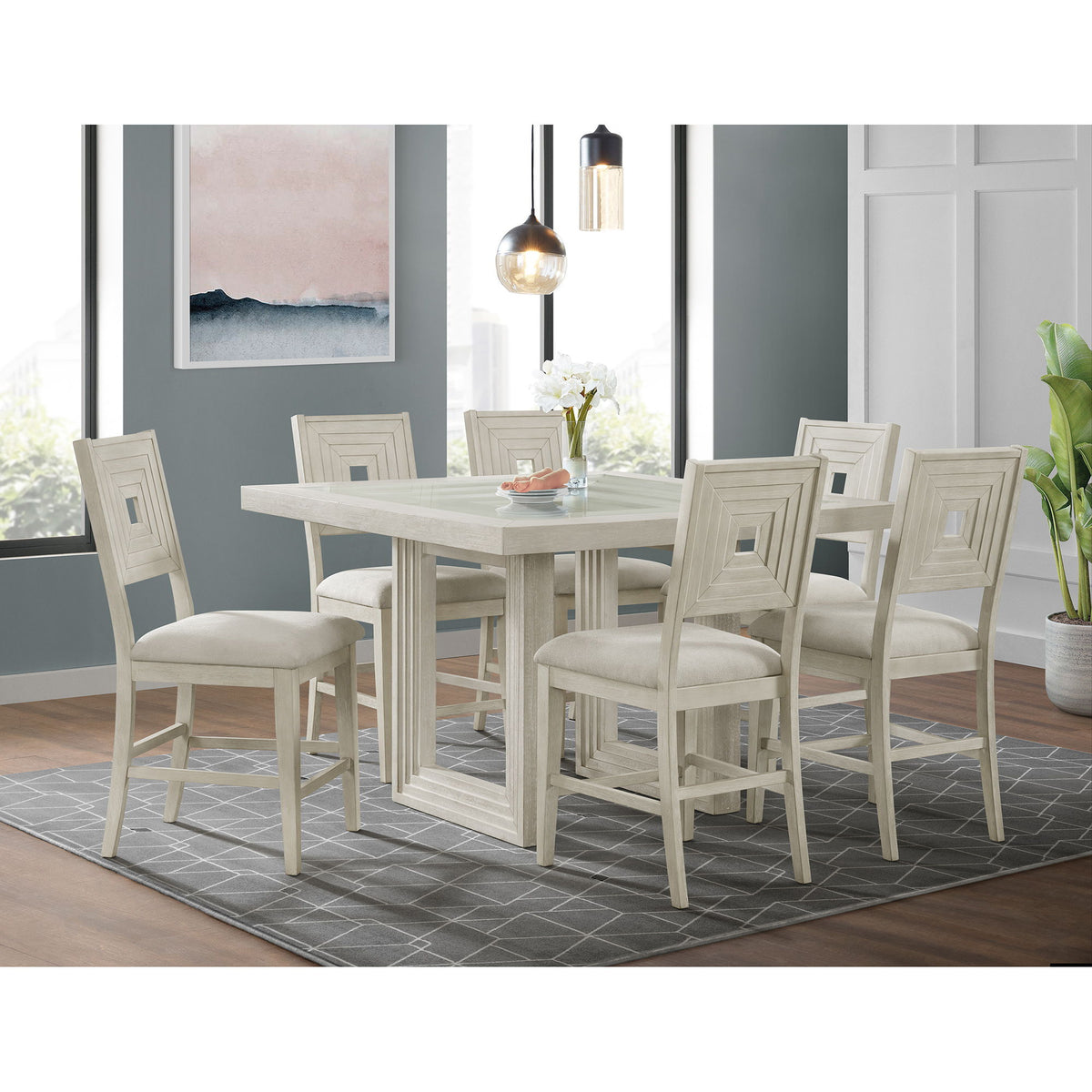 Avalanche Square Counter Table in Antique White by Elements International, view 5