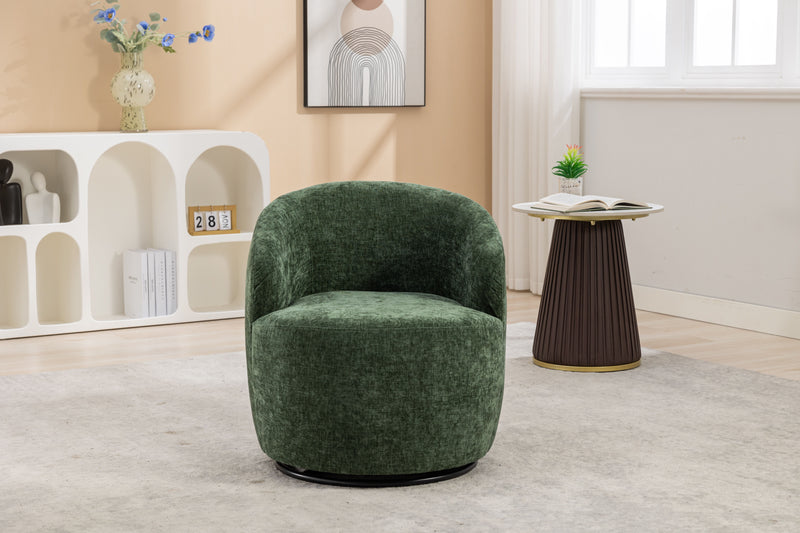 Chenille Fabric Swivel Accent Armchair Barrel Chair With Powder Coating Metal Ring