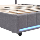 Queen Size Upholstered Bed with LED Light and 4 Drawers,  Modern Platform Bed with a set of Sockets and USB Ports, Linen Fabric, Beige