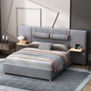 Upholstered Platform Bed, 2 Outlets And USB Charging Ports On Both Sides, 2 Bedside Pillows, Storage Shelves