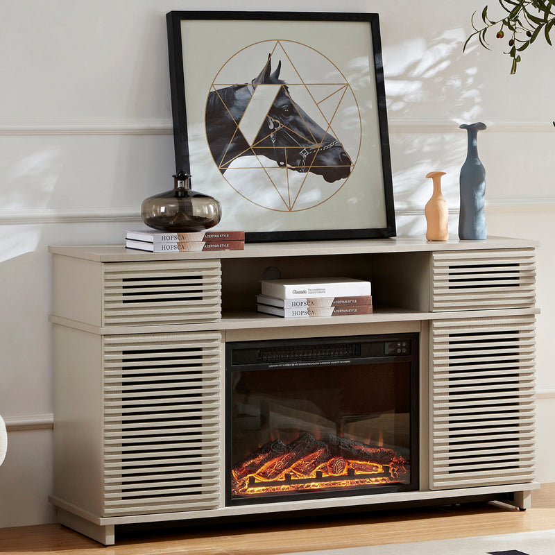Modern Cabinet With Adjustable Shelves And Remote Controlled Fireplace