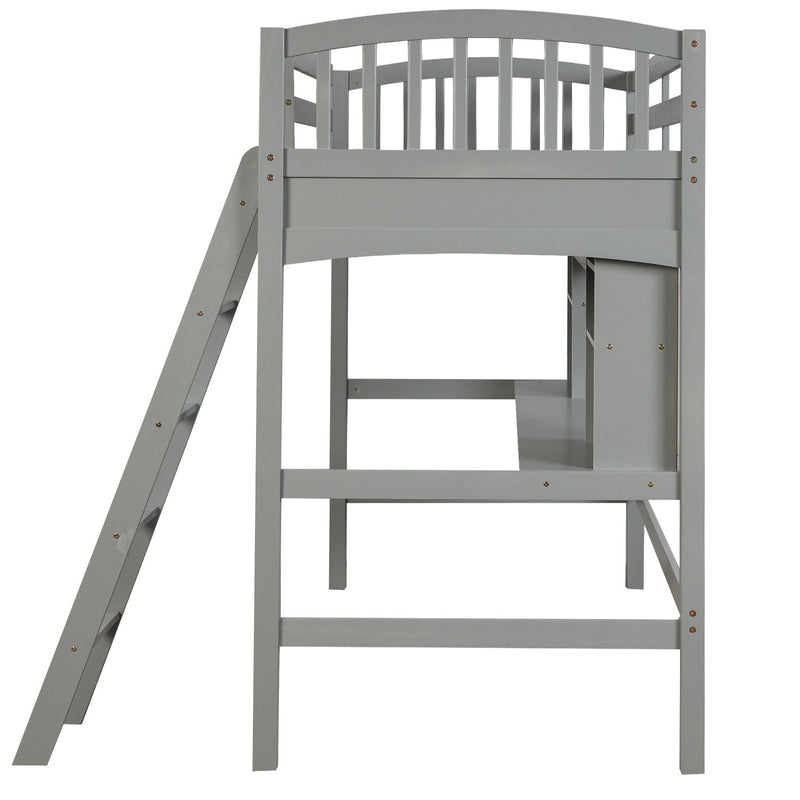 Loft Bed With Storage Shelves, Desk And Ladder