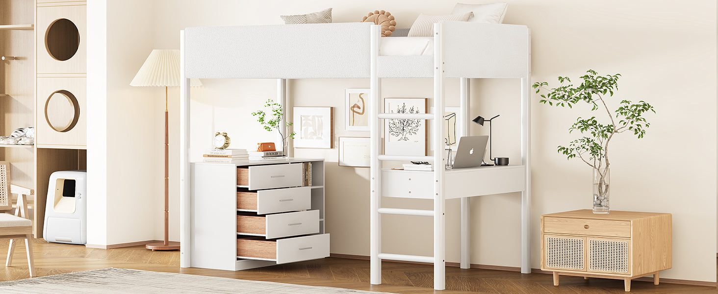 Twin Size Teddy FleeceLoft Bed Wood Bed, White - Atlantic Fine Furniture Melbourne FL