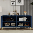 Modern 4 Door Sideboard With Creative Carved Surface And Adjustable Shelves