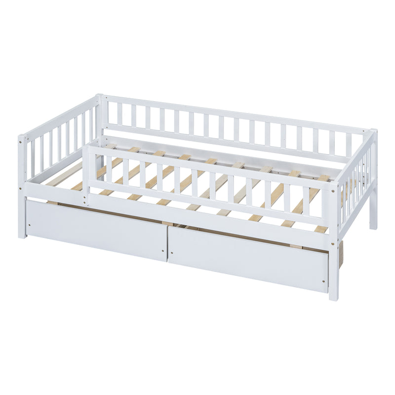 Twin Size Daybed Wood Bed with Two Drawers , White