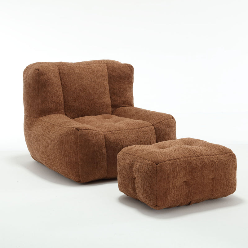 Modern Indoor Fluffy Bean Bag Chair With Memory Foam And Ottoman, Super Soft