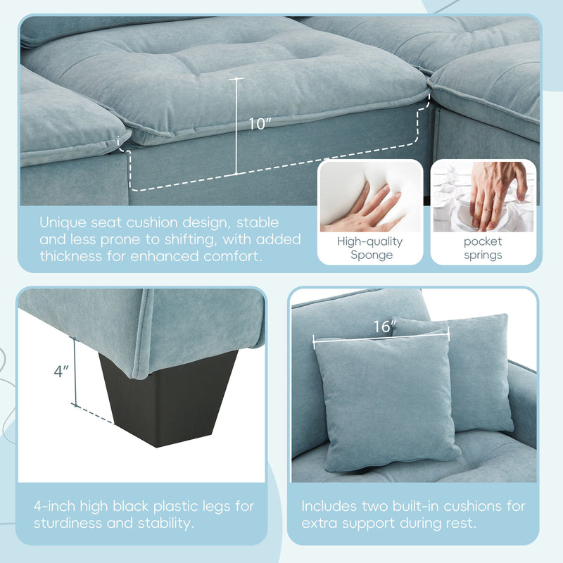 Modern Convertible Sectional L Shaped Reversible Couch Set With Free Pillows 4 Seat Suede Sleeper Sofa With Ottoman