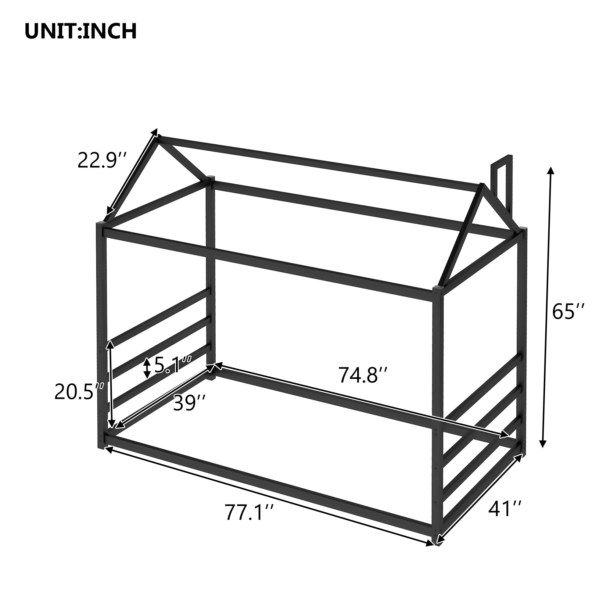 House Platform Bed with Roof and Chimney Design,Black - Atlantic Fine Furniture Melbourne FL