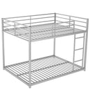 Full over Full Metal Bunk Bed, Low Bunk Bed with Ladder, Silver(Old SKU:MF197034AAN)