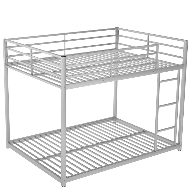 Full over Full Metal Bunk Bed, Low Bunk Bed with Ladder, Silver(Old SKU:MF197034AAN)
