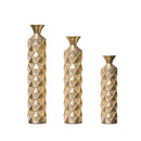 Metal Decorative Vase High Distress Metal Center Vase With 3D Triangle Pattern, (Set of 3) Vases For Home Decoration - Gold