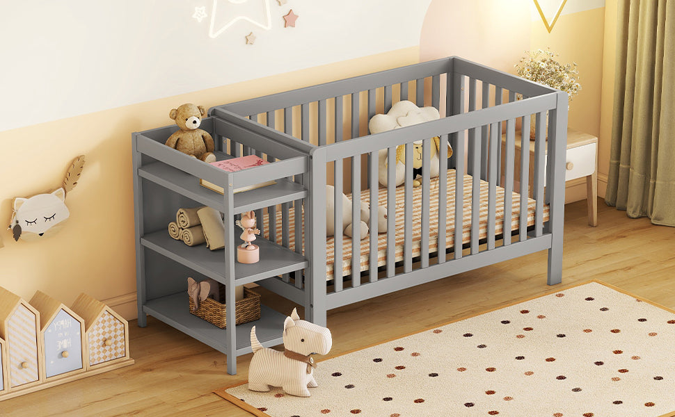 Convertible Crib/Full Size Bed with Changing Table, Gray - Atlantic Fine Furniture Melbourne FL