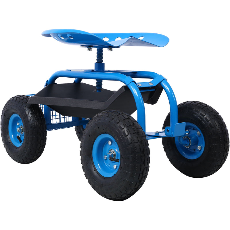 Rolling Garden Scooter Cart Seat With Wheels, 360 Swivel Seat, Tool Tray