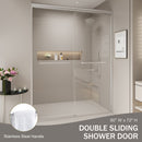 Double Sliding Shower Door, Semi-Frameless Bypass Bathroom Sliding Door With 1/4" (6 Mm) Tempered Glass For Walk-In Shower
