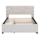 Full Size Upholstered Platform Bed with Brick Pattern Headboard and Twin Size Trundle, Linen Fabric, Beige