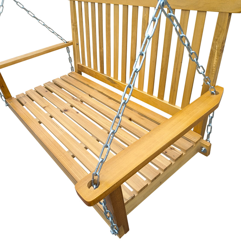 Front Porch Swing With Armrests For Outdoor Patio, Garden Yard, Backyard Or Sunroom