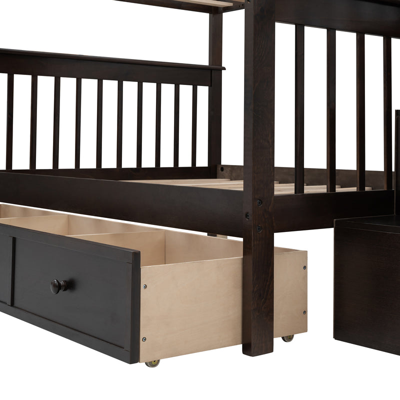 Stairway Full-Over-Full Bunk Bed with Drawer, Storage and Guard Rail for Bedroom, Espresso color( old sku: LP000310AAP )