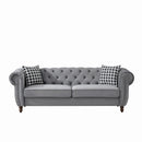 Chesterfield Velvet Upholstery Fabric Sofa With Roll Armrest & Nailhead