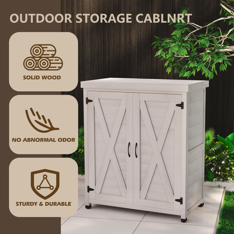 Rustic Cedar Wood Potting Bench With Storage Cabinet And Metal Top For Outdoor Patio - Gray