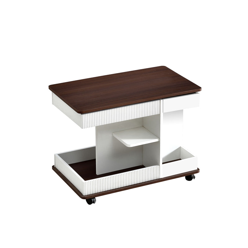 Adjustable End Table With Wheels, 360°Rotating Top And Storage Space
