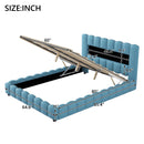 Queen Size Upholstered Platform Bed with LED Headboard and USB, Blue