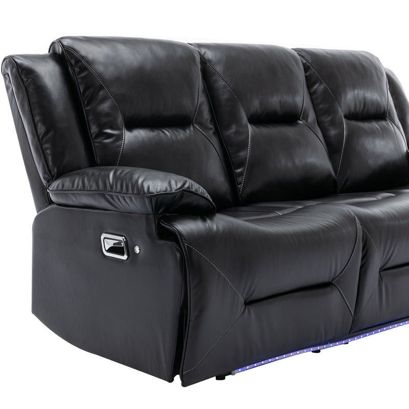 3 Seater Home Theater Recliner Manual Recliner Chair With A Led Light Strip Two Built-In Cup Holders For Living Room