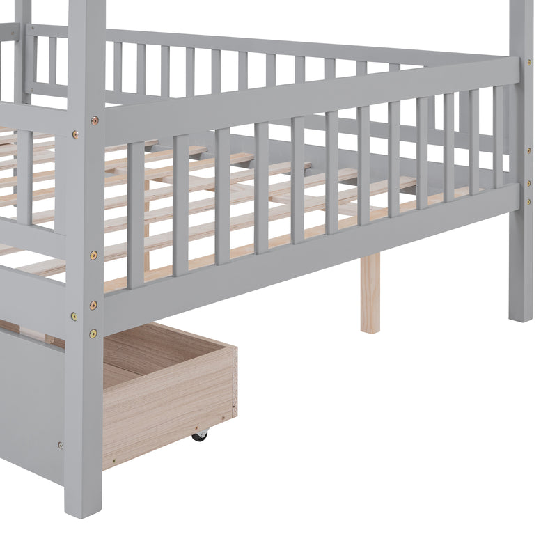 Full Size Wooden House Bed with Two Drawers,Gray