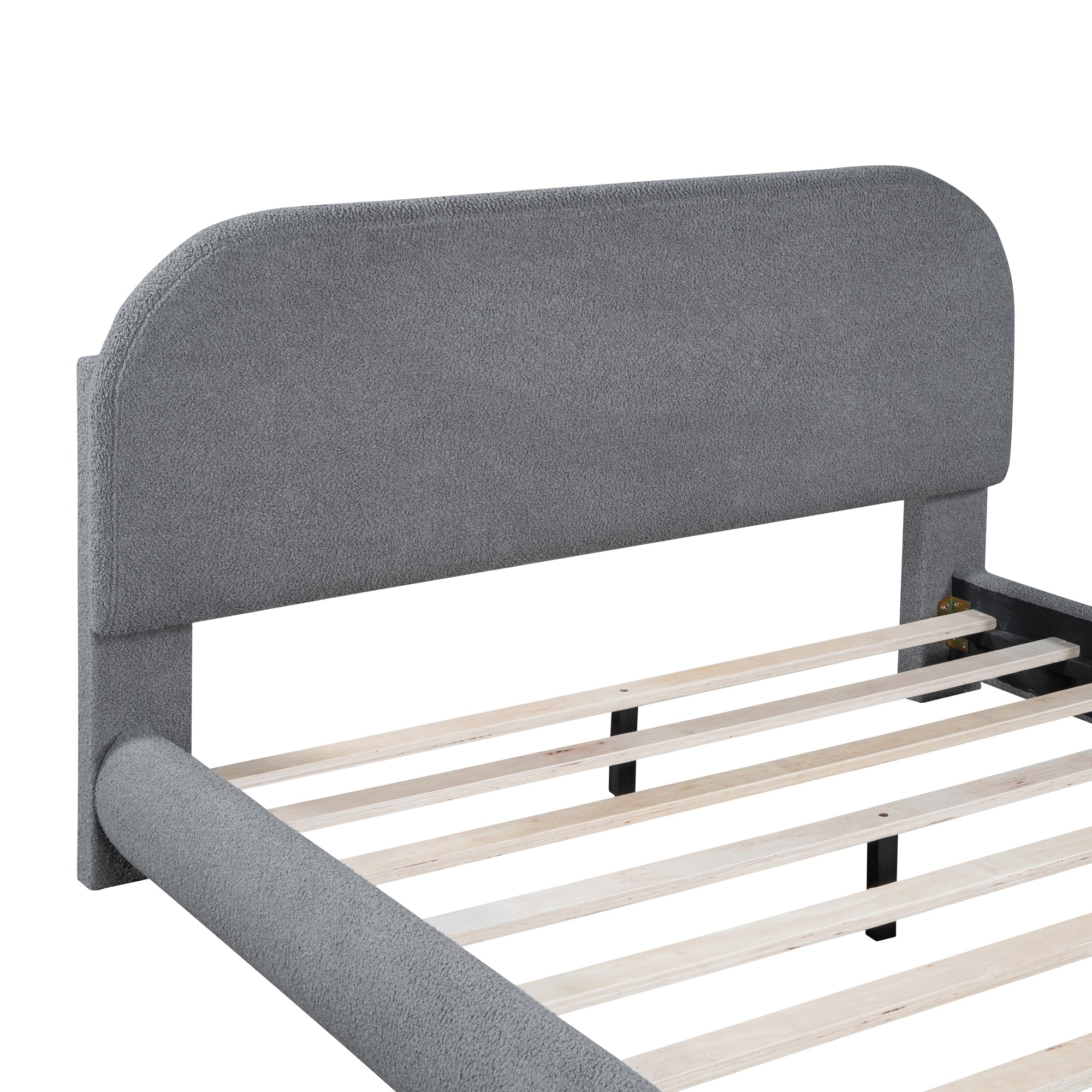Teddy Fleece Full Size Upholstered Platform Bed with Thick Fabric, Solid Frame and Stylish Curve-shaped Design, Gray - Atlantic Fine Furniture Melbourne FL