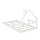 Twin Size Wood Floor Bed with House-shaped Headboard, White