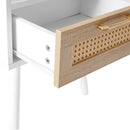 15.75" Rattan End Table With Power Outlet & USB Ports, Modern Nightstand With Drawer And Solid Wood Legs, Side Table For Living Room, Bedroom