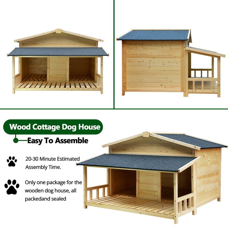 Durable Waterproof Dog Houses For Small Medium Large Dogs Outdoor & Indoor, Wooden Puppy Shelter Large Doghouse With Porch For Winter - Light Brown