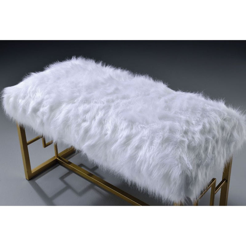 Bagley II - Bench - White Faux Fur & Gold - 21"