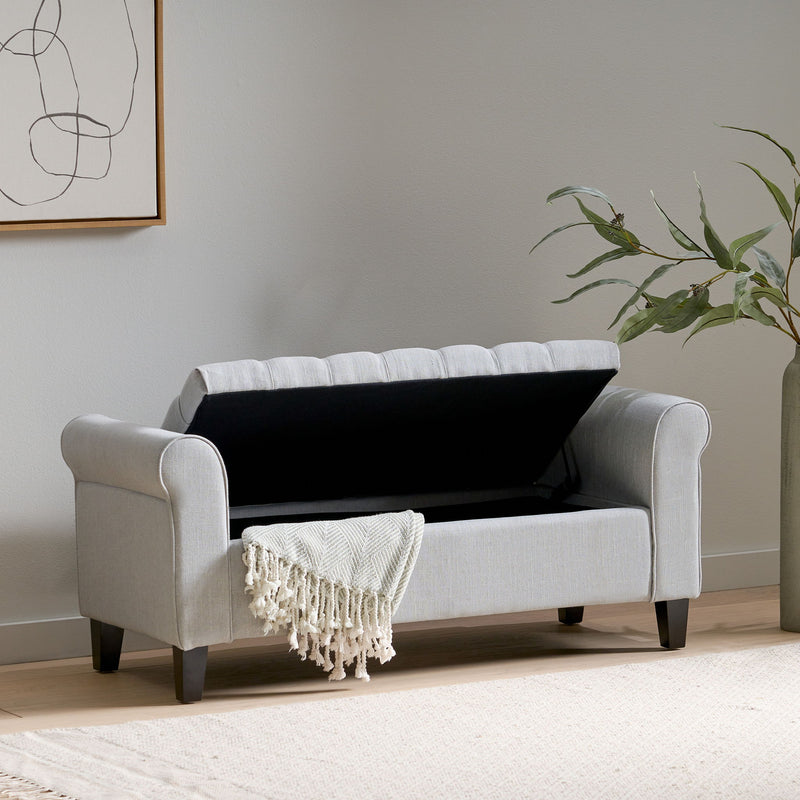 Hayes - Contemporary Armed Storage Bench With Button Tufting And Rolled Arms