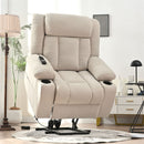 Power Lift Recliner Chair With Extended Footrest, Remote Control, Cup Holders, And Side Pockets