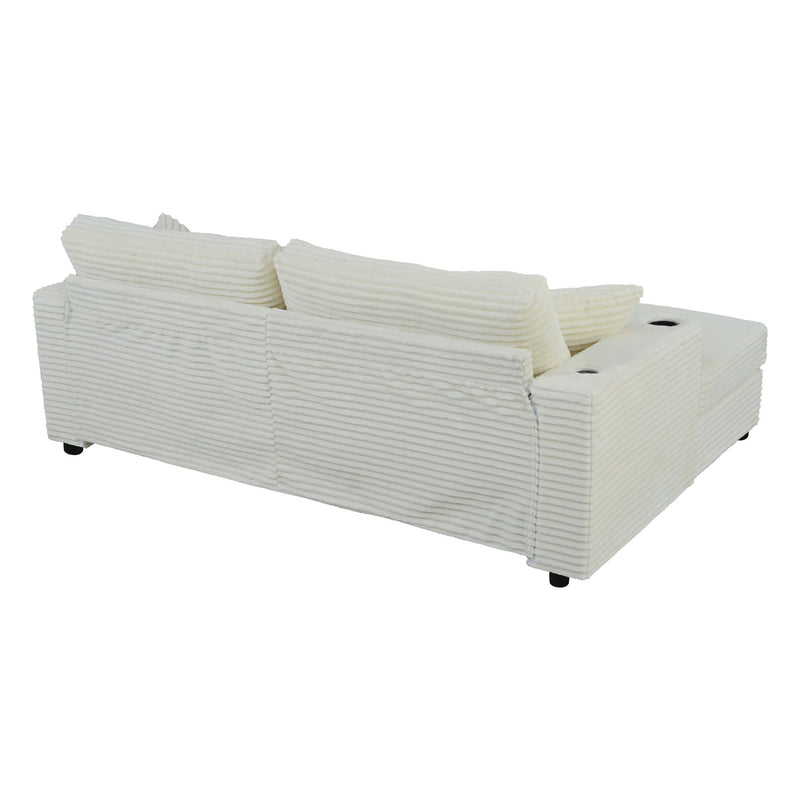 Oversized Loveseat Chaise With 2 USB Ports, 2 Cup Holders And 2 Throw Pillows
