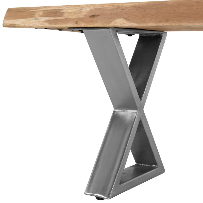 Farmhouse Design Acacia Wood Dining Bench With X Shaped Metal Legs - Brown / Chrome