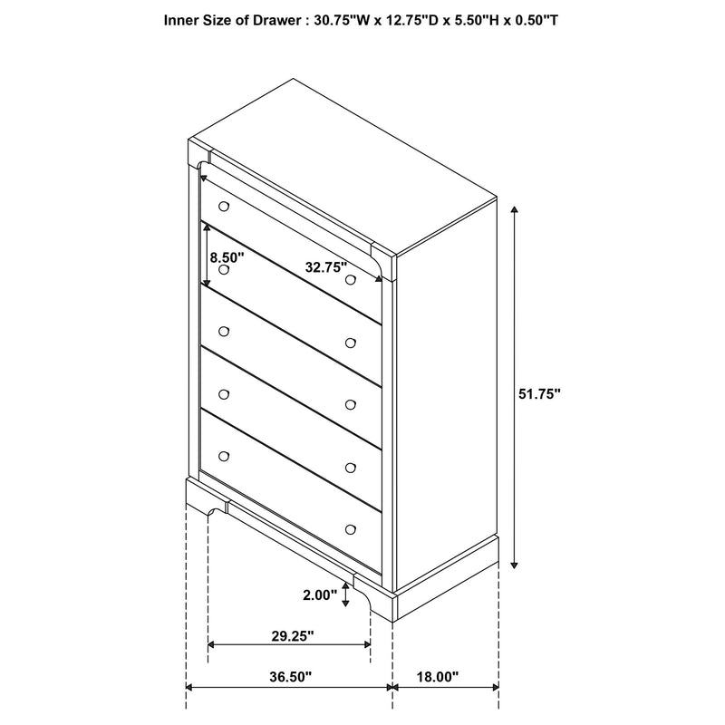 Gran Park - 5-Drawer Bedroom Chest Of Drawers - Dark Cocoa