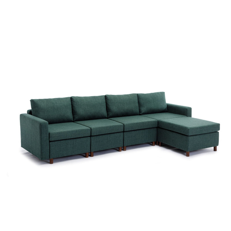 4 Seat Module Sectional Sofa Couch With 1 Ottoman For Living Room, Seat Cushion And Back Cushion Non-Removable And Non-Washable