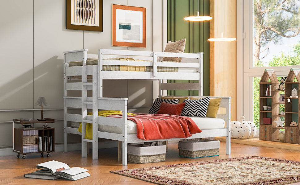 Wood Twin XL over Queen Bunk Bed with Ladder, White - Atlantic Fine Furniture Melbourne FL